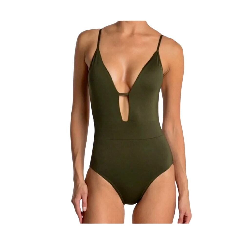 BECCA by Rebecca Virtue Skylar Olive Green One Piece Swimsuit Open Back L